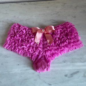 Moulin Rouge Showgirl Costume Pink Cheeky Ruffle Panties w/ Swarovski Accent